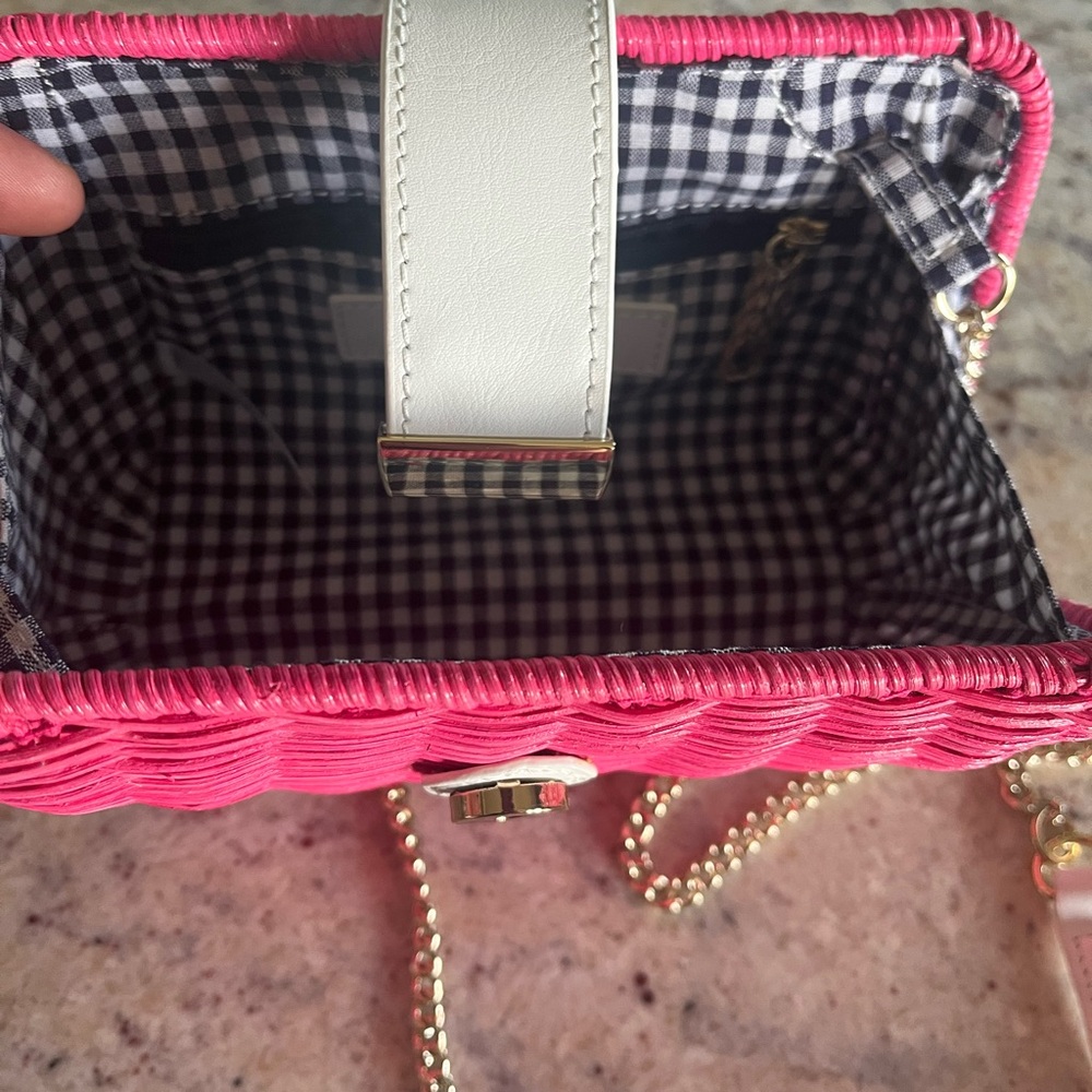Talbots Pink Woven Crossbody Bag with Gold Chain - Picture 6 of 8